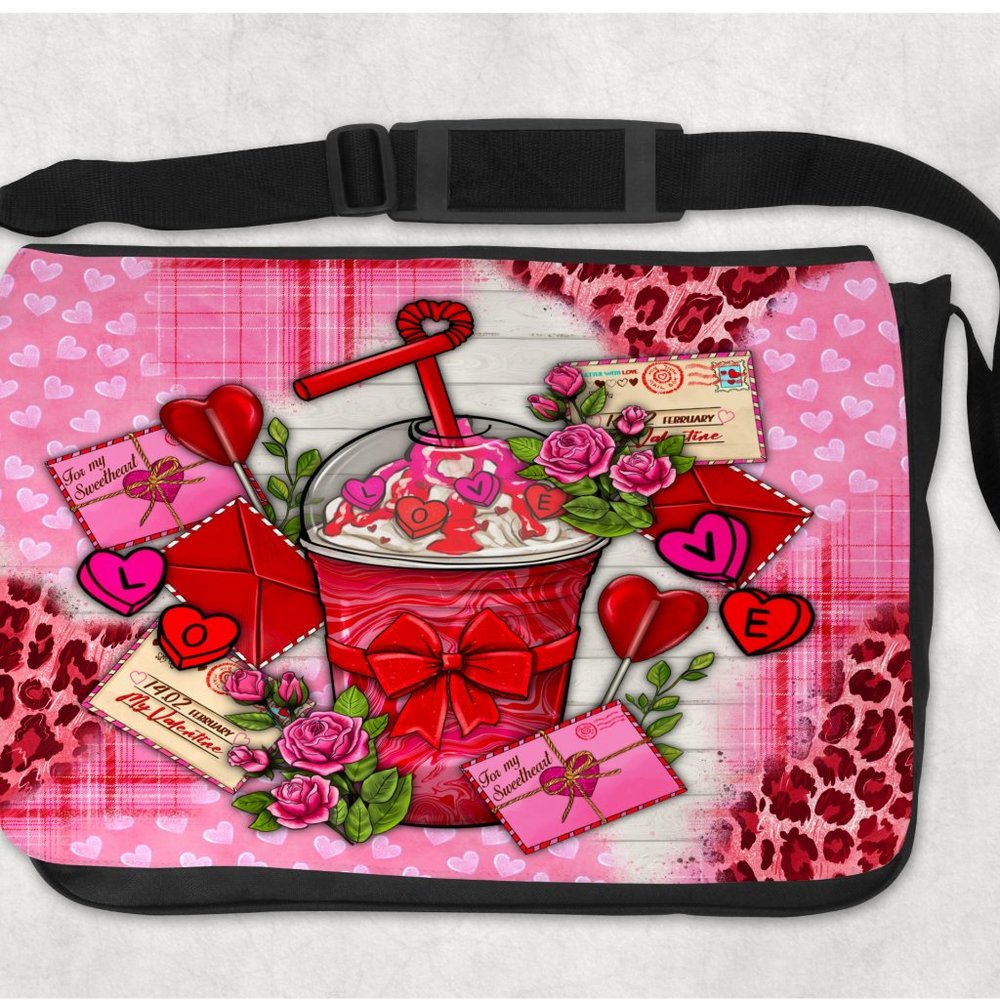Women's Pink Red Valentine Design Shoulder Messenger Laptop Travel Bag